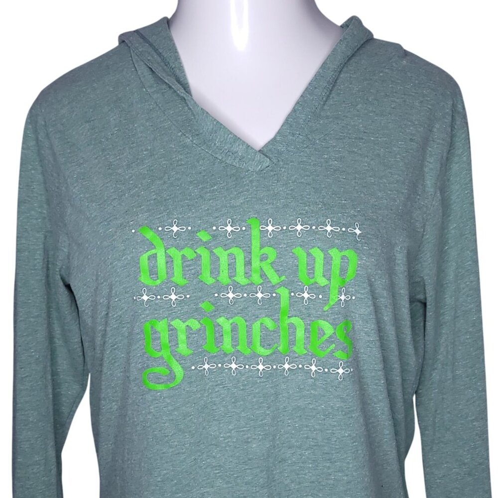 Drink Up Grinches Hooded Lightweight Sweatshirt XL Green Imperfect Juniors